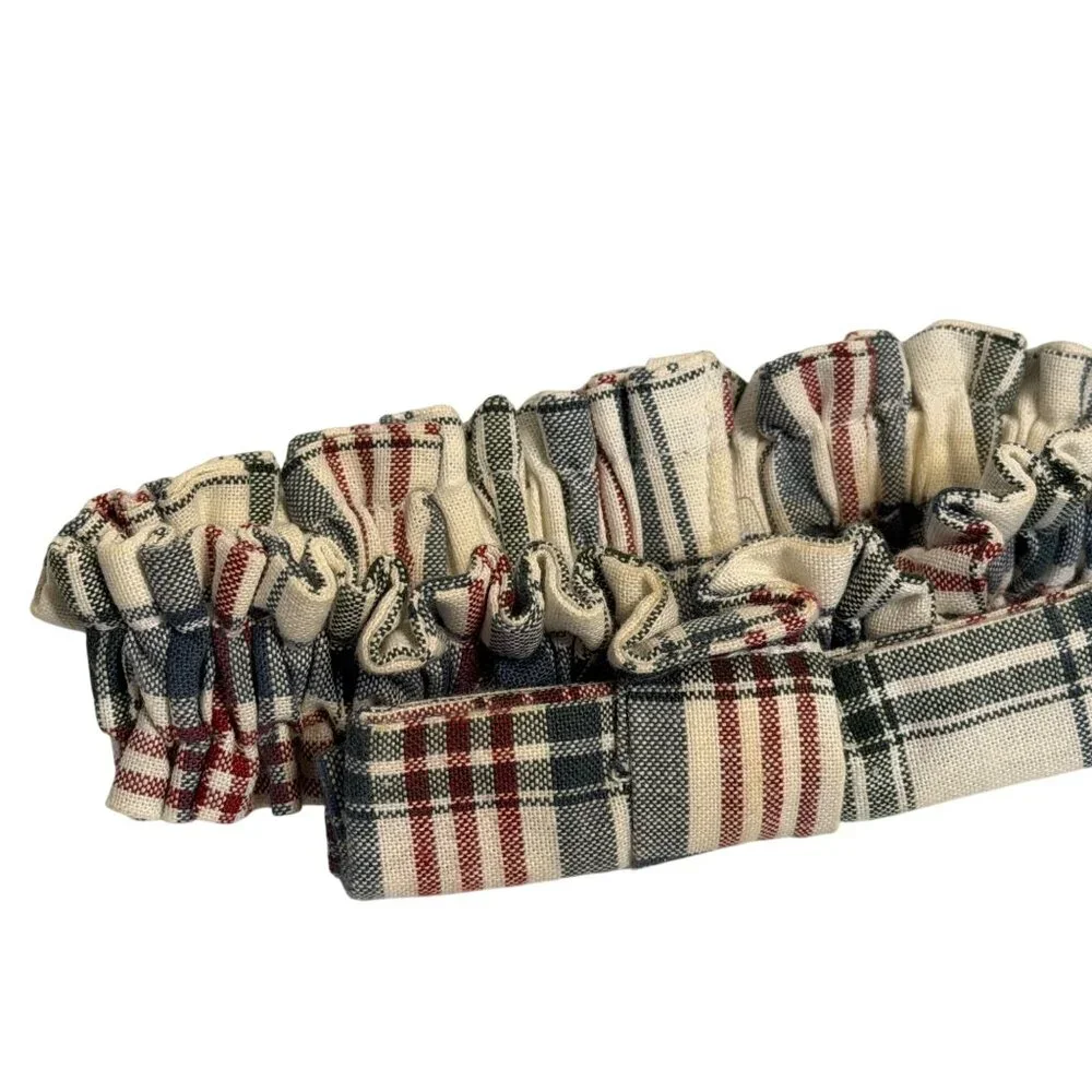 Longaberger Fabric Garter Bow Red Blue Plaid Neutral Basket Decoration Accessory